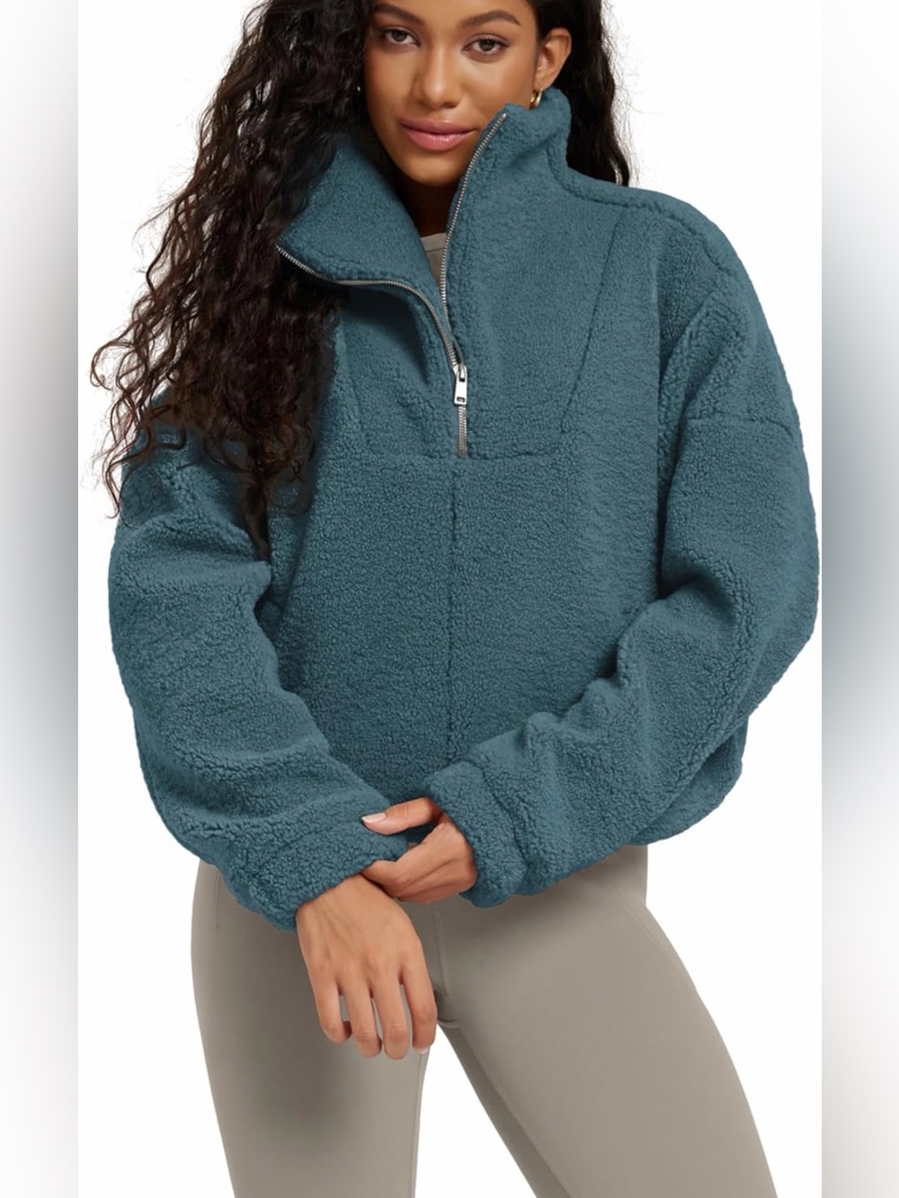 Amazon Plush Half-Zip Teddy Jacket - Teal